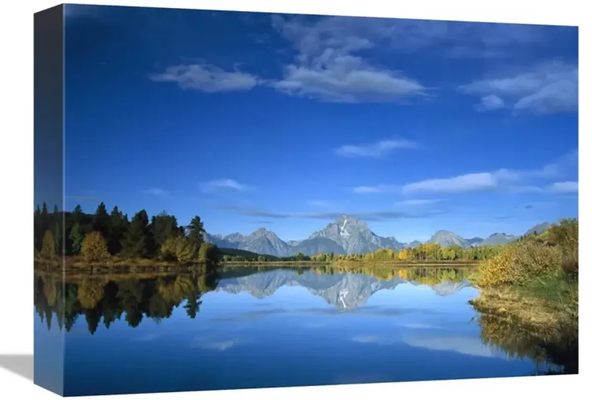Mt Moran reflected in Oxbow Bend, Grand Teton National Park, Wyoming-Canvas Art-16x12