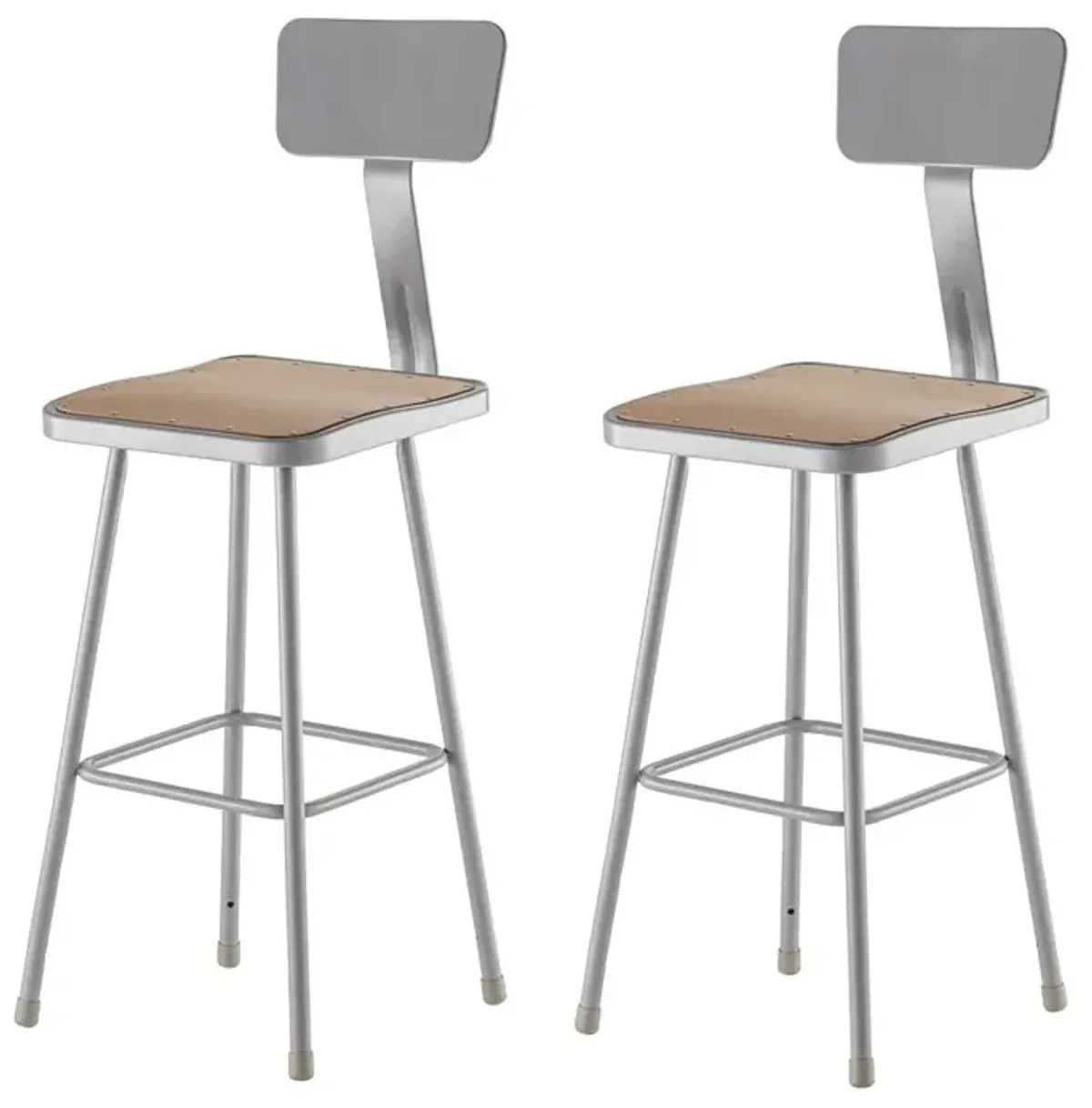 NPS® 30" Heavy Duty Square Seat Steel Stool With Backrest, Grey