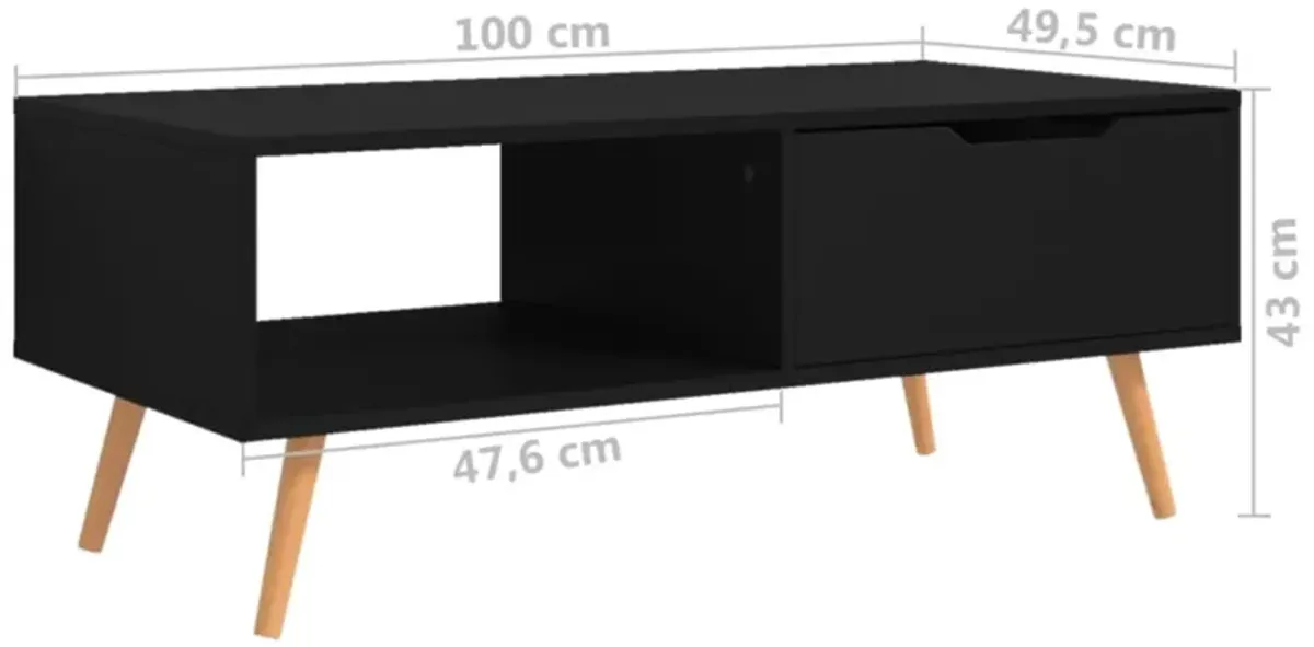 vidaXL Coffee Table - Scandinavian Style, Black, Engineered Wood, 39.4"x19.5"x16.9", Easy Assembly, Ideal for Living Room