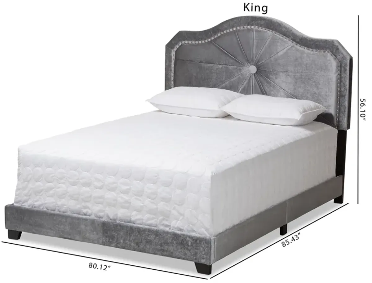 Baxton Studio Embla Modern and Contemporary Grey Velvet Fabric Upholstered Queen Size Bed