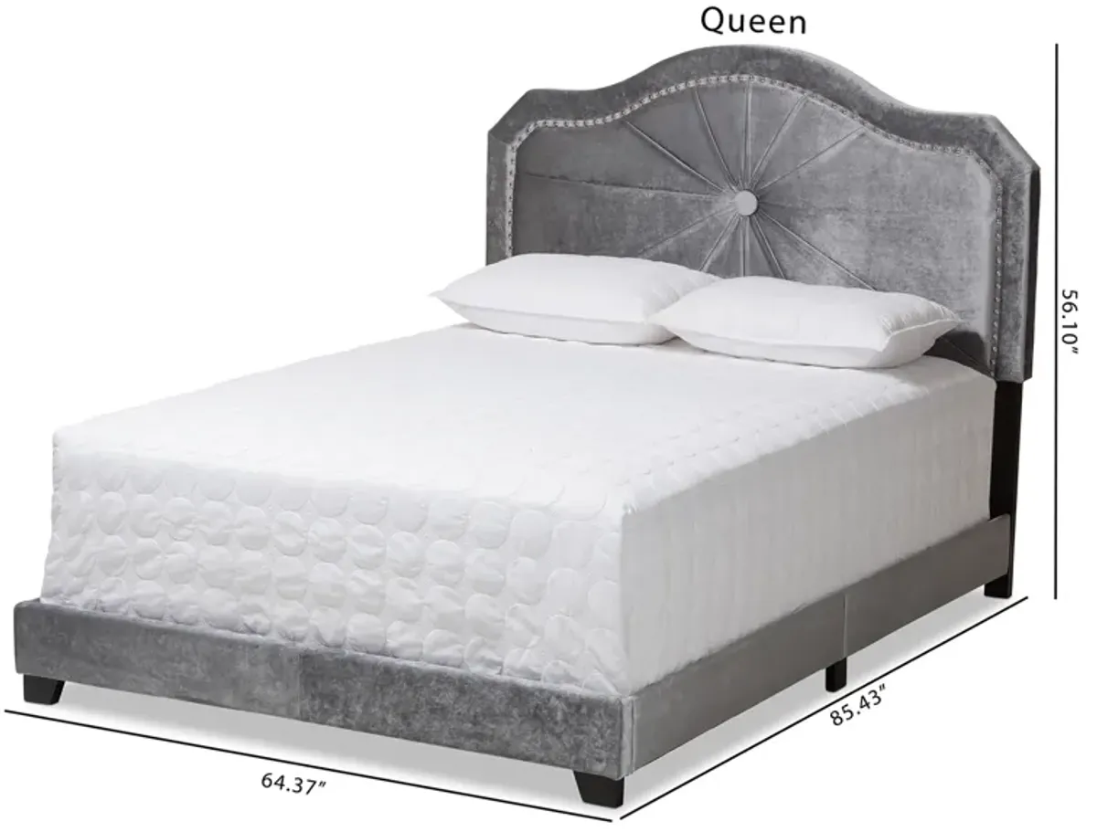 Baxton Studio Embla Modern and Contemporary Grey Velvet Fabric Upholstered Queen Size Bed