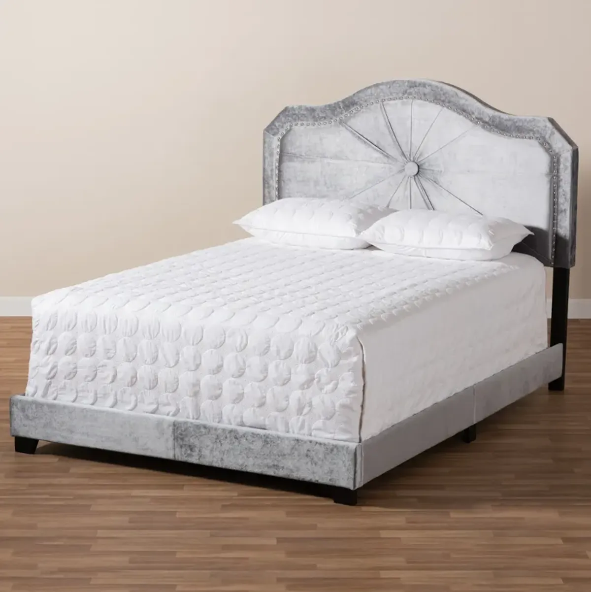 Baxton Studio Embla Modern and Contemporary Grey Velvet Fabric Upholstered Queen Size Bed