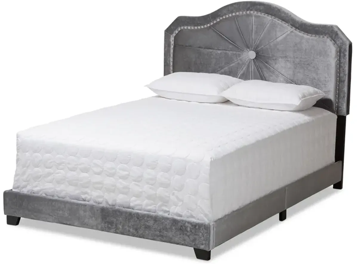 Baxton Studio Embla Modern and Contemporary Grey Velvet Fabric Upholstered Queen Size Bed