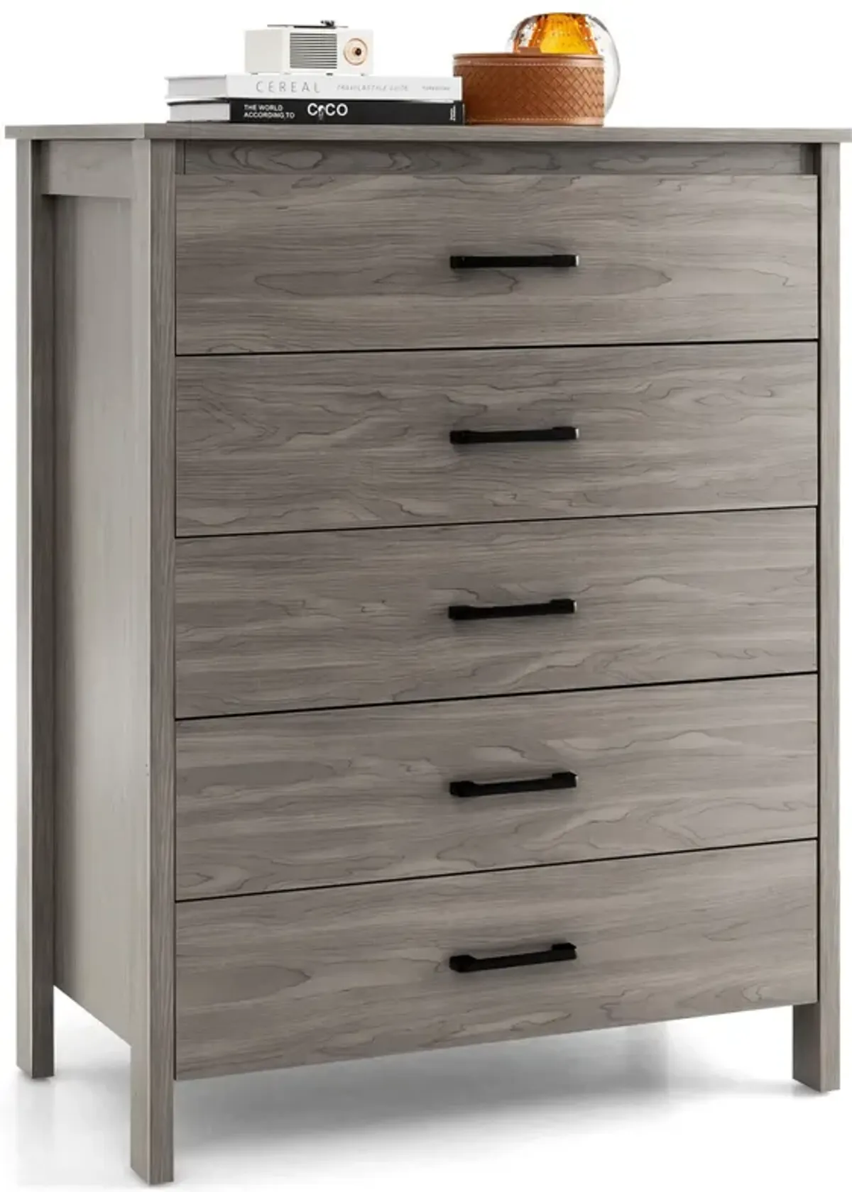 Modern 5-Drawer Multipurpose Chest Dresser with Metal Handles-Grey