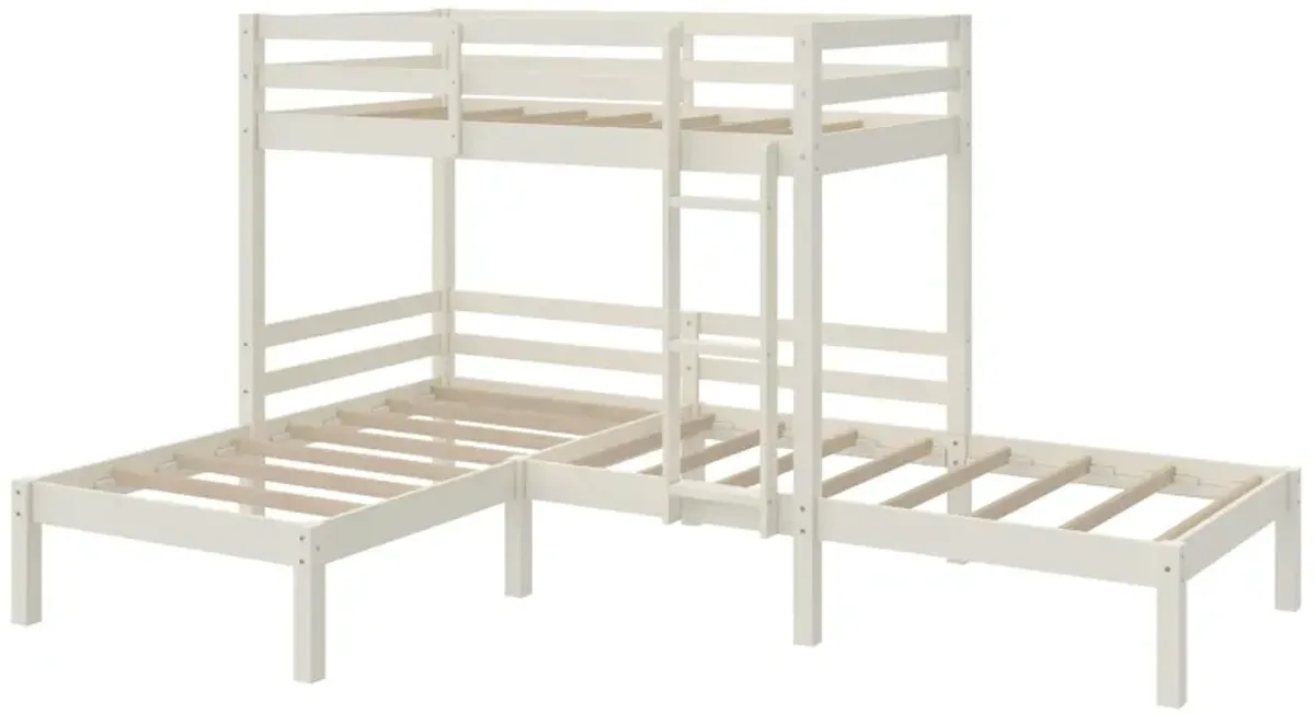 DHP Casey Kids' L-Shaped Corner Triple Bunk Bed, White