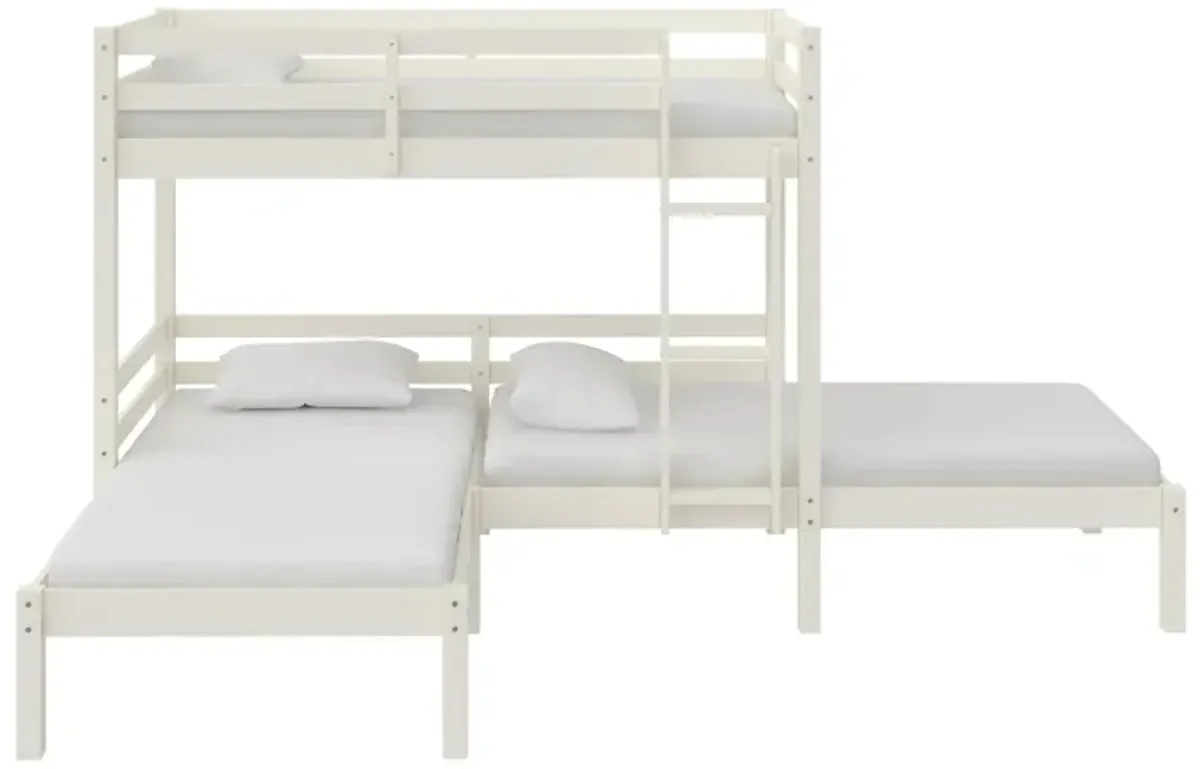 DHP Casey Kids' L-Shaped Corner Triple Bunk Bed, White