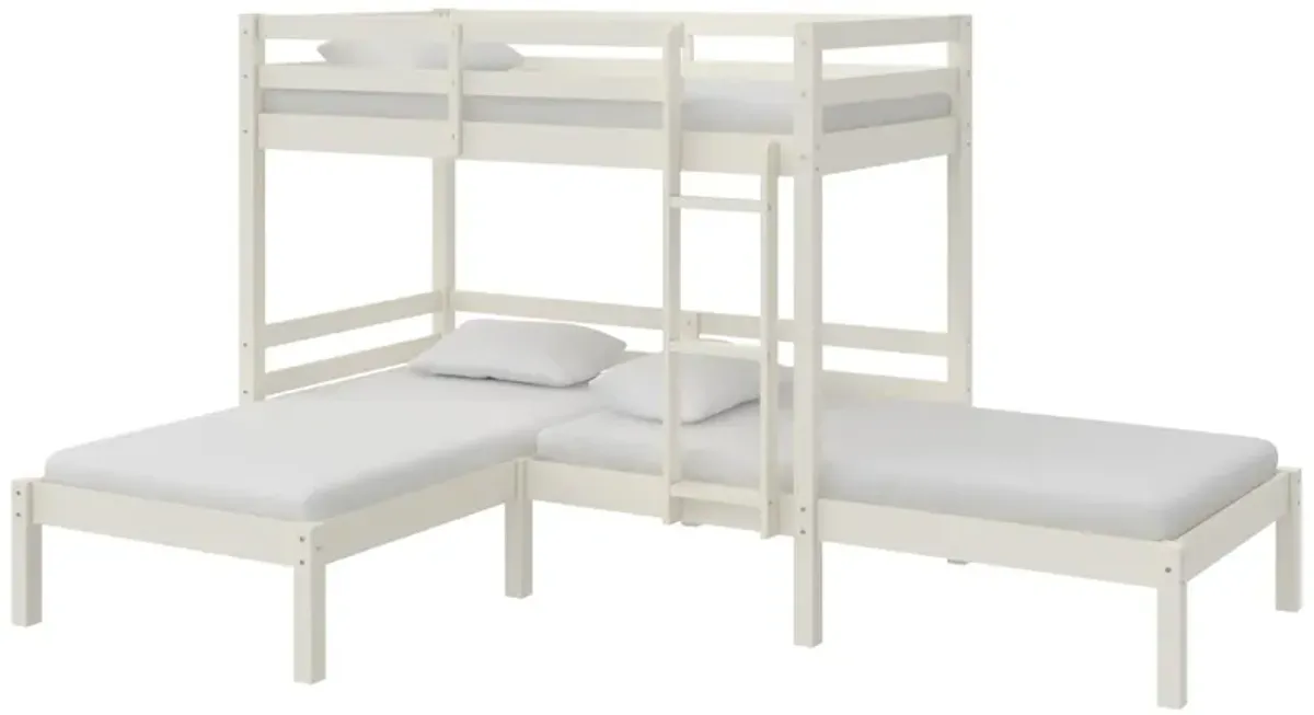 DHP Casey Kids' L-Shaped Corner Triple Bunk Bed, White