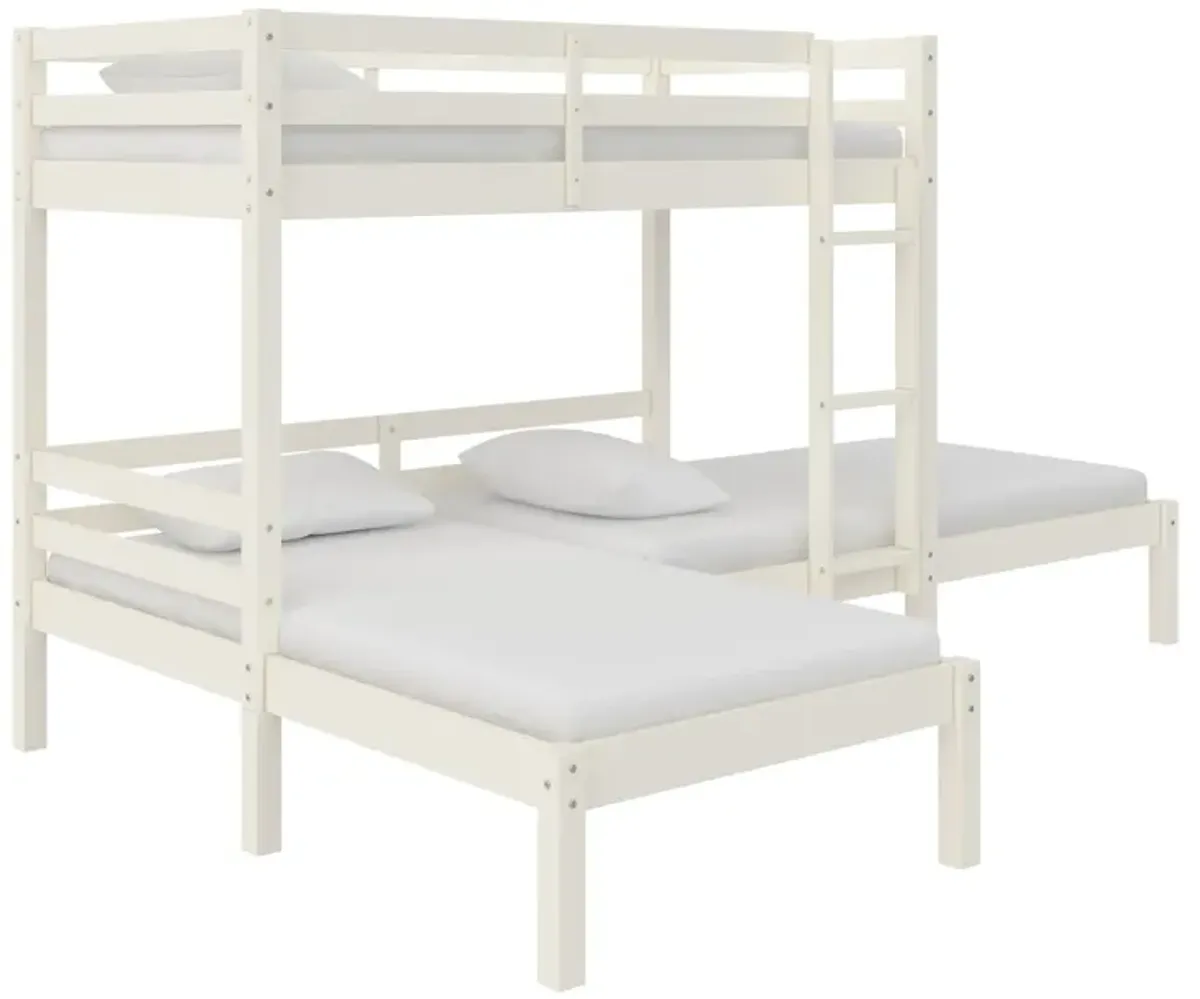 DHP Casey Kids' L-Shaped Corner Triple Bunk Bed, White