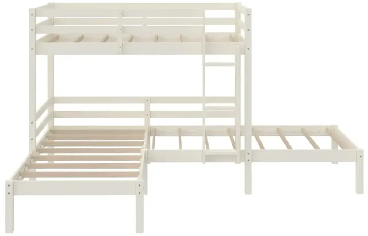 DHP Casey Kids' L-Shaped Corner Triple Bunk Bed, White