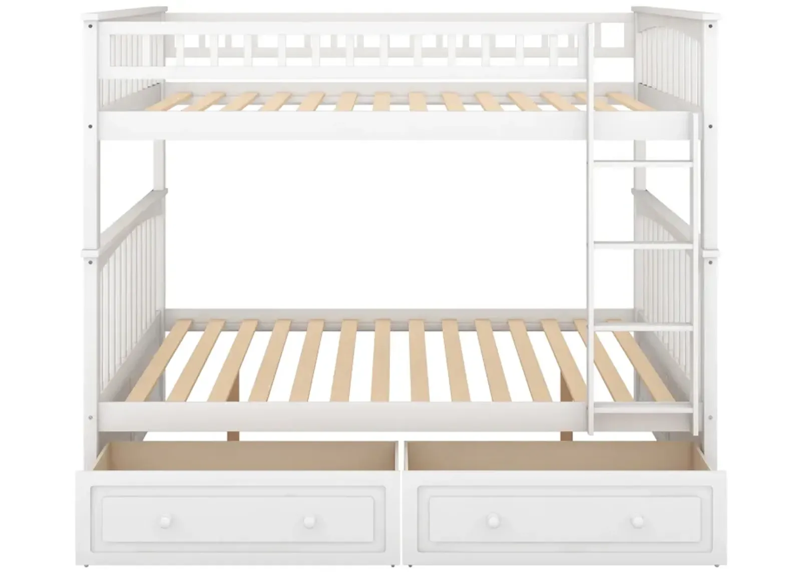 Full Over Full Bunk Bed With Drawers, Convertible Beds, White