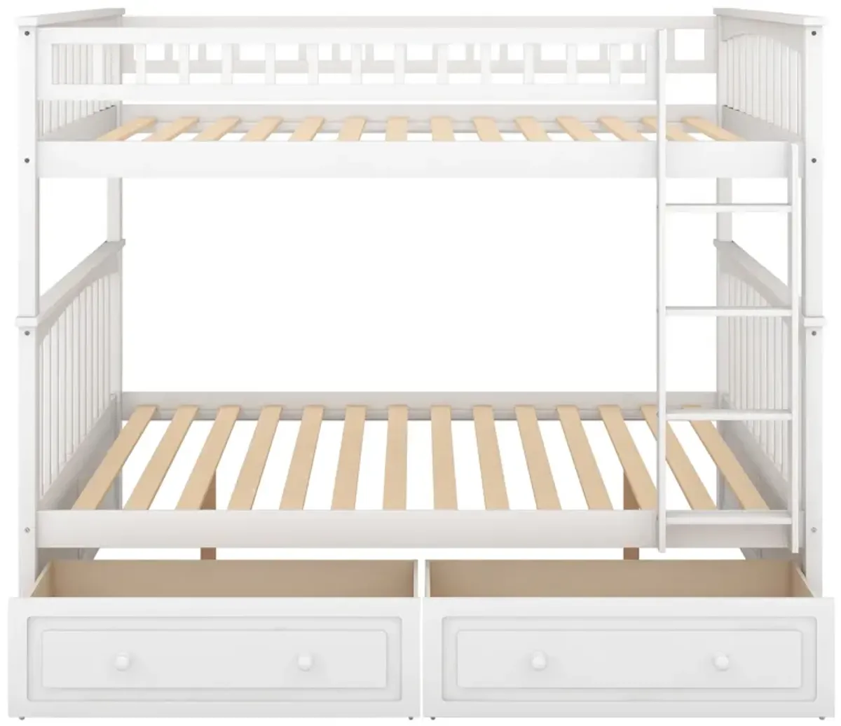 Full Over Full Bunk Bed With Drawers, Convertible Beds, White