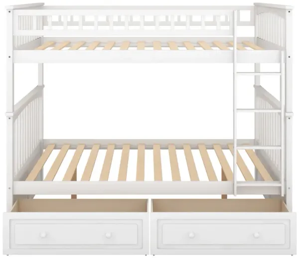 Full Over Full Bunk Bed With Drawers, Convertible Beds, White