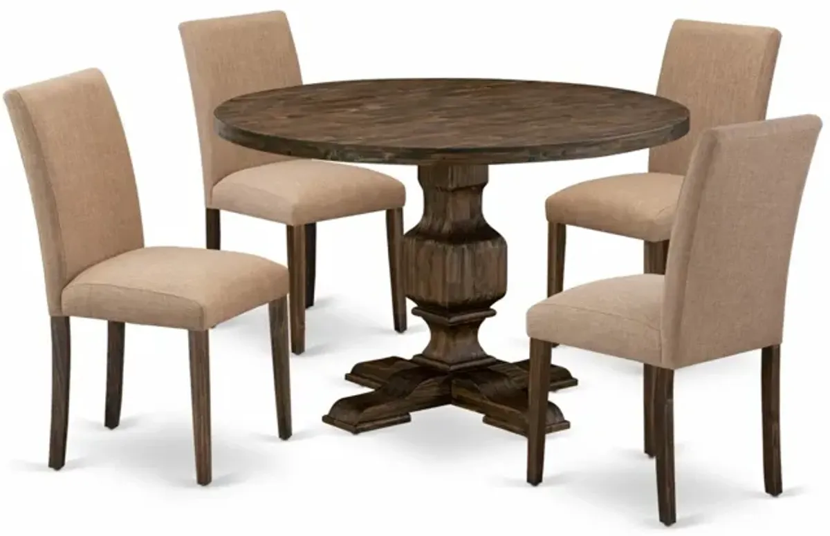 East West Furniture I3AB5-747 5Pc Dining Set - Round Table and 4 Parson Chairs - Distressed Jacobean Color