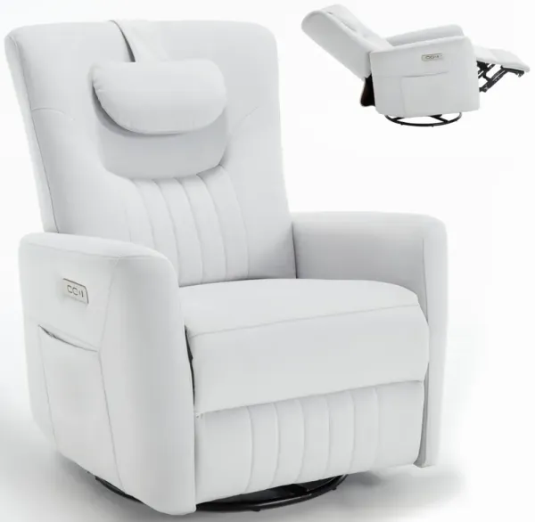 Beige Swivel and Rocker Power Recliner Chair with Lumbar and Neck Support Pillow, Heavy Duty Motion Mechanism with USB and Type-C Ports