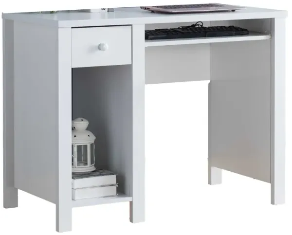 Akol Computer Desk, Keyboard Drawer and Storage, 39 Inch, Modern White