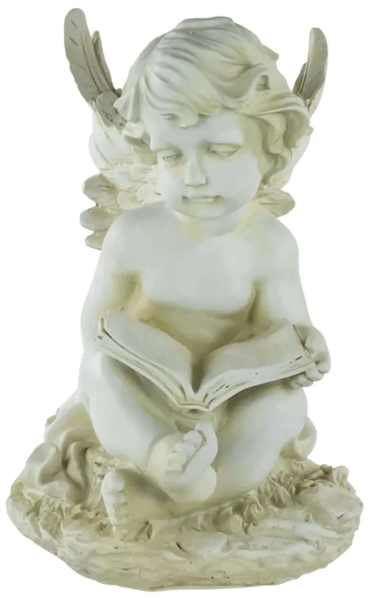 11.5" Ivory Sitting Cherub Angel with Book Outdoor Patio Garden Statue