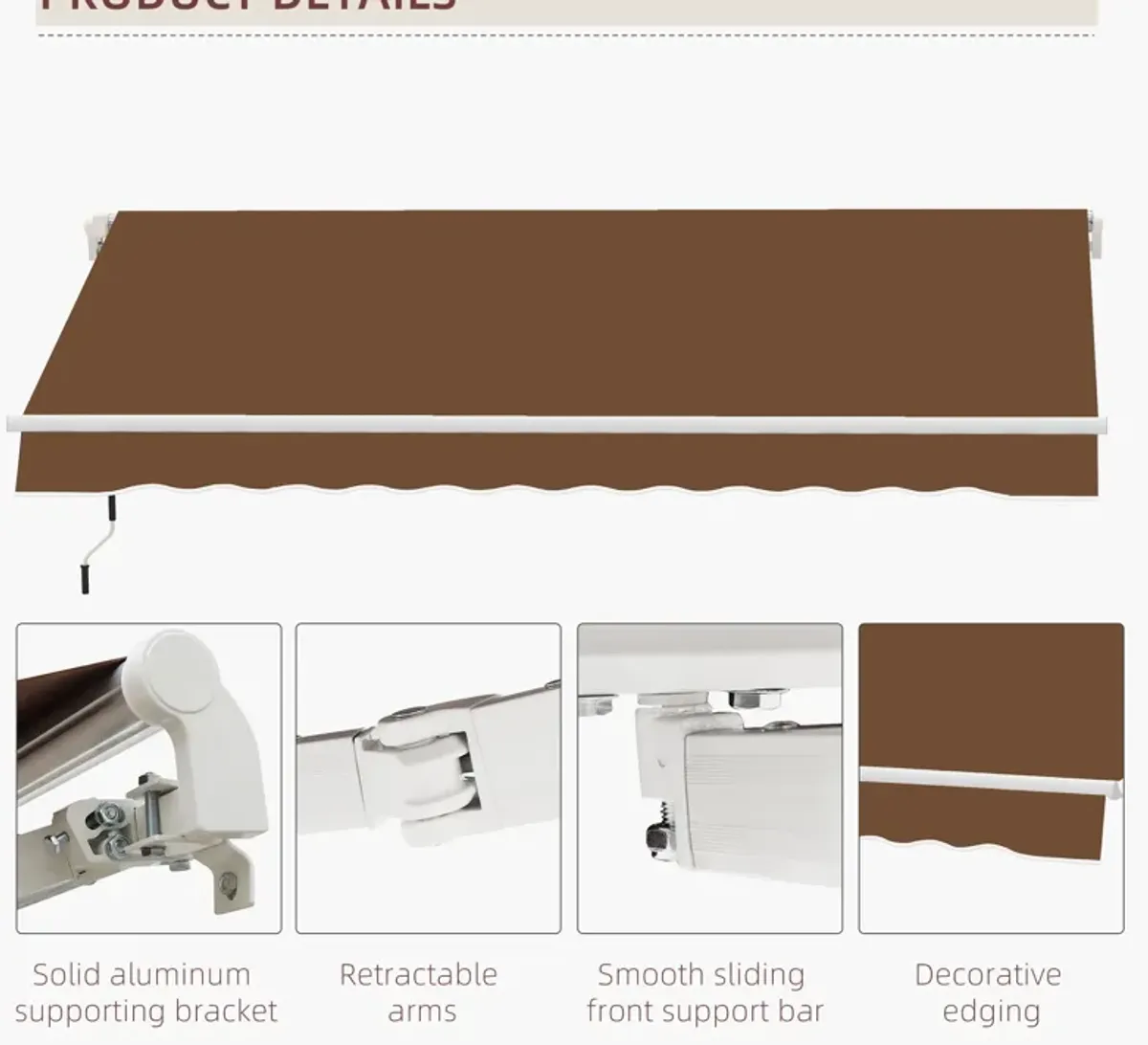 Coffee-Colored Sun Shield: 10'x8' Manual Retractable UV-Protective Awning