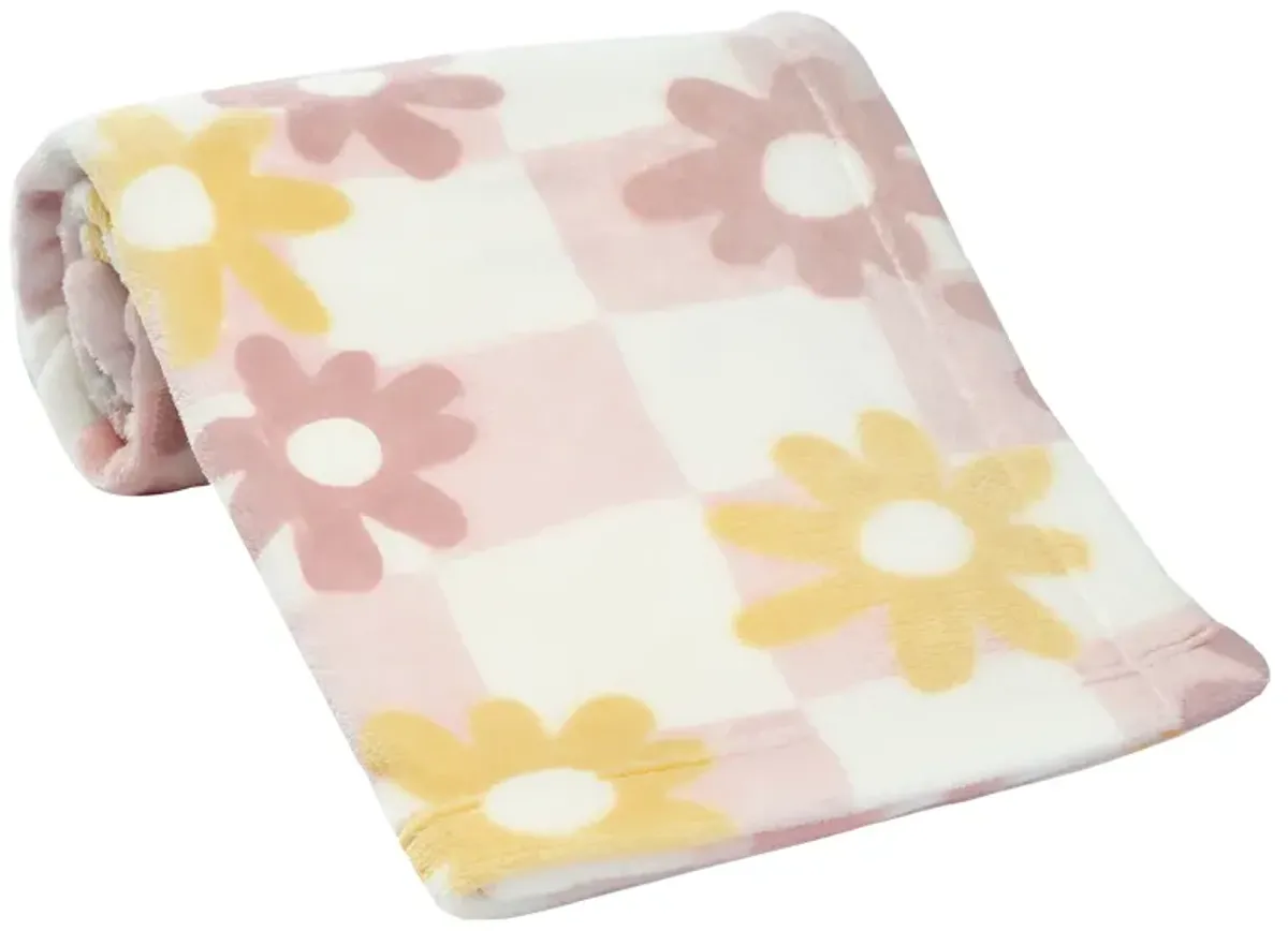 Lambs & Ivy Daisy Dreams Soft & Cozy Luxury Fleece Checkered Baby Blanket