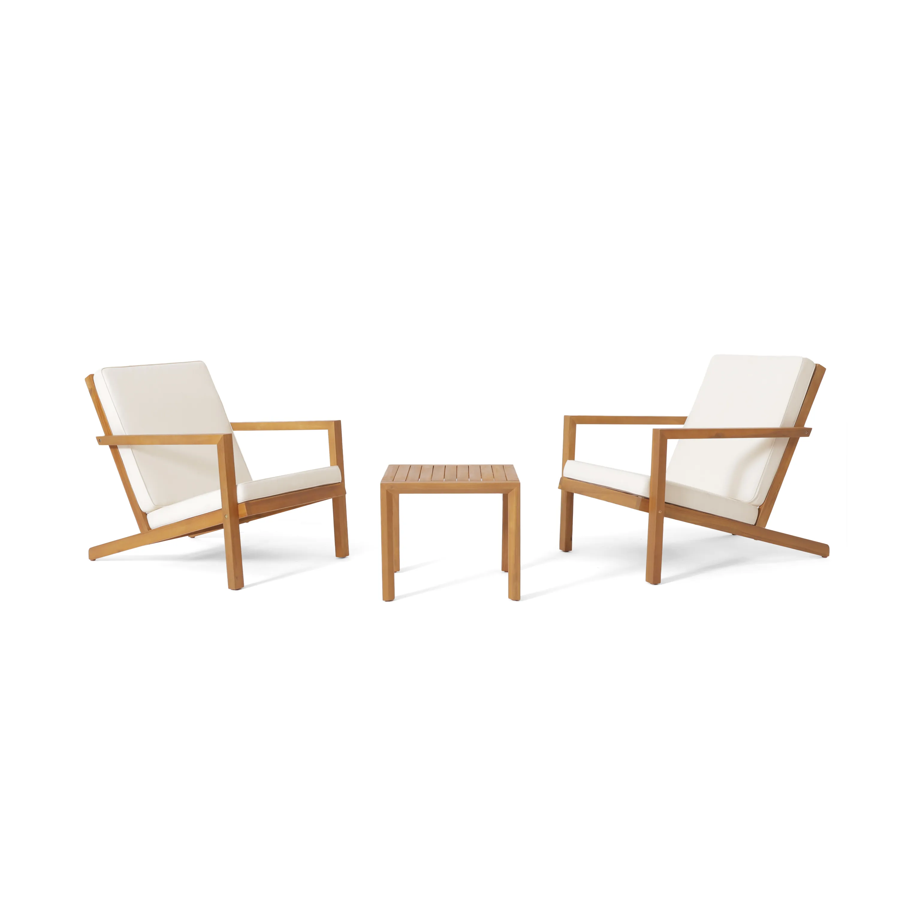 Merax 3 PCS Wood Frame Patio Chairs Table Conversation Set