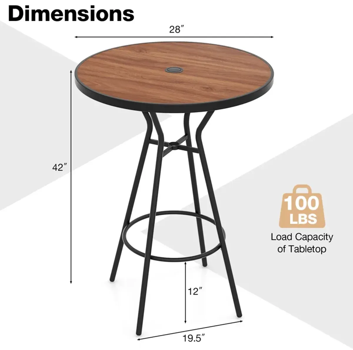 Outdoor Bar Table with Wood-Like Tabletop for Backyard Garden