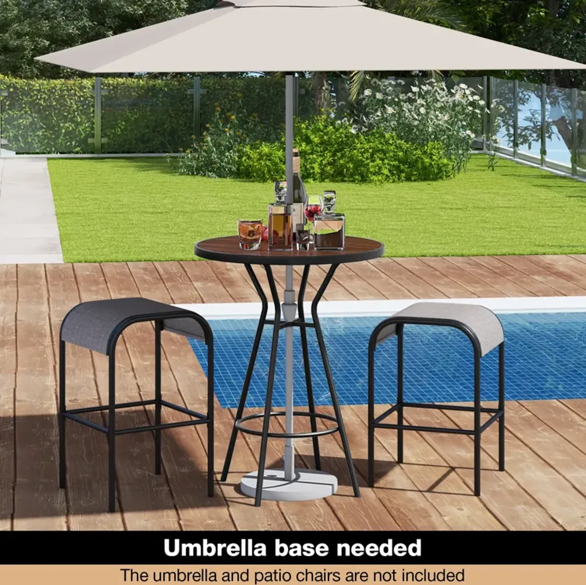 Outdoor Bar Table with Wood-Like Tabletop for Backyard Garden