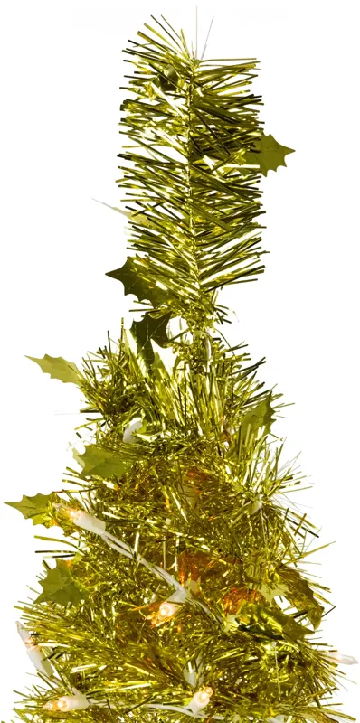 4' Pre-Lit Gold Tinsel Pop-Up Artificial Christmas Tree  Clear Lights