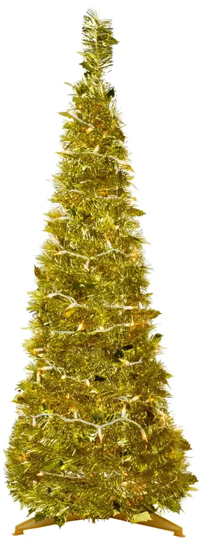 4' Pre-Lit Gold Tinsel Pop-Up Artificial Christmas Tree  Clear Lights