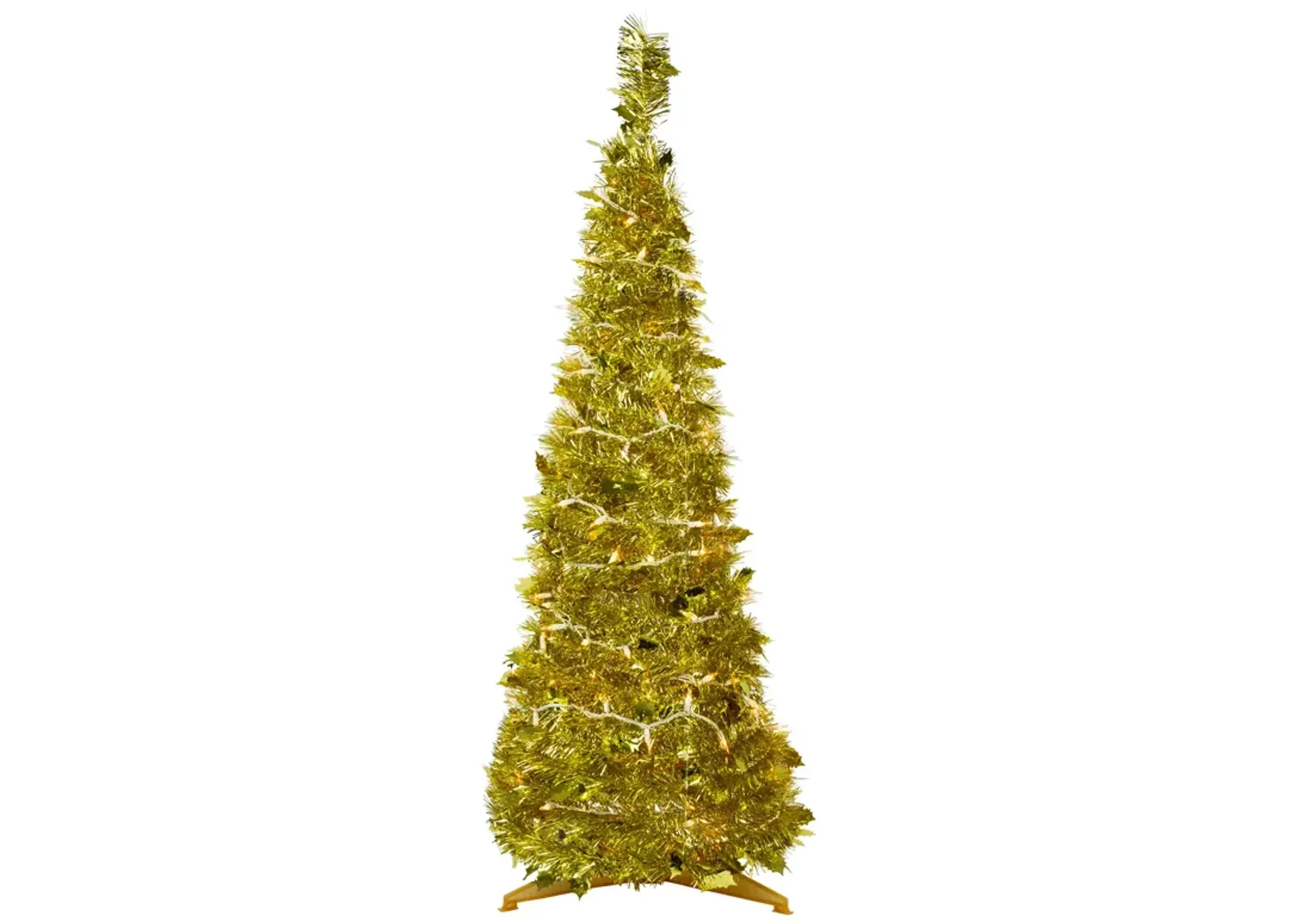 4' Pre-Lit Gold Tinsel Pop-Up Artificial Christmas Tree  Clear Lights