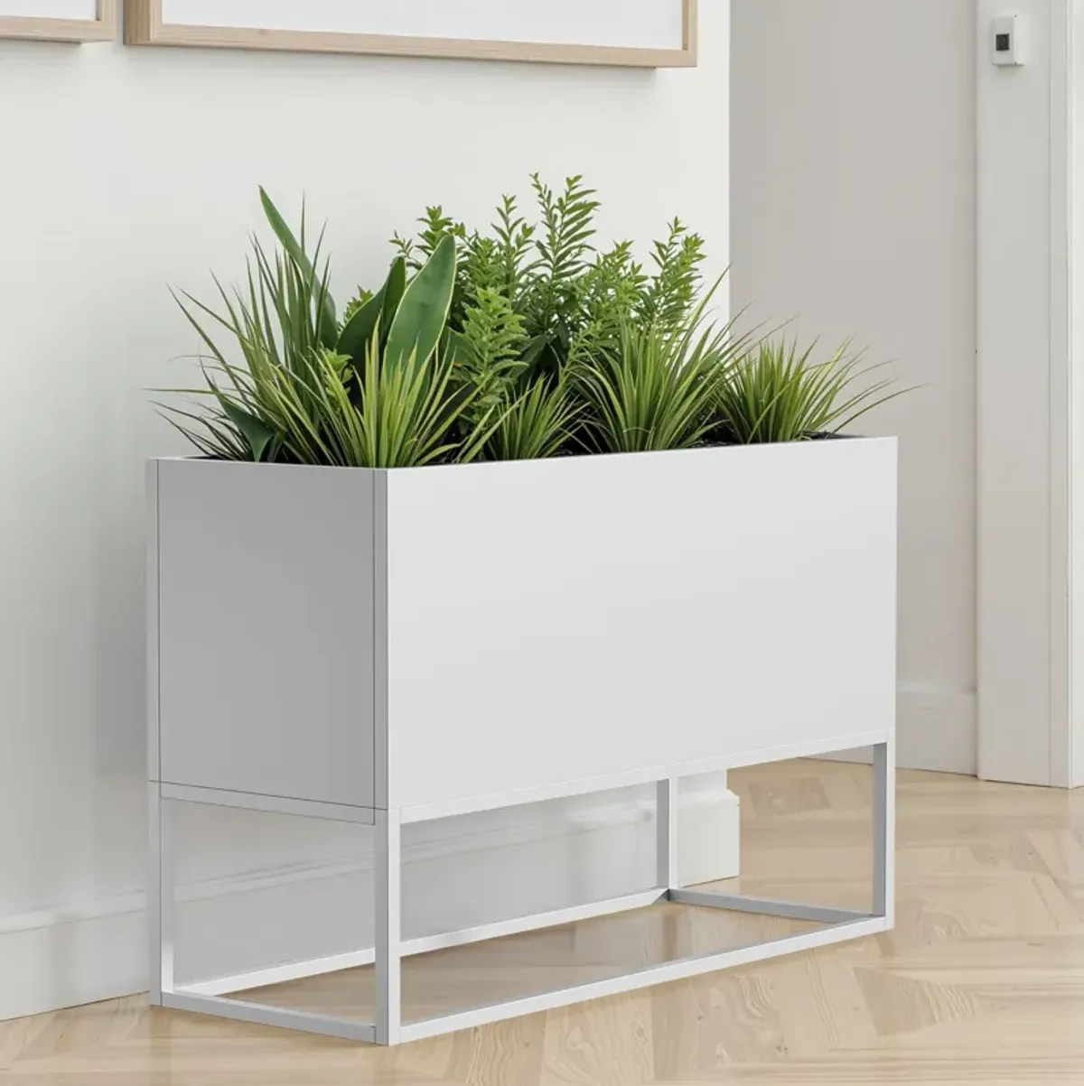 Metal Rectangular Planter with Shelves and Drainage Holes