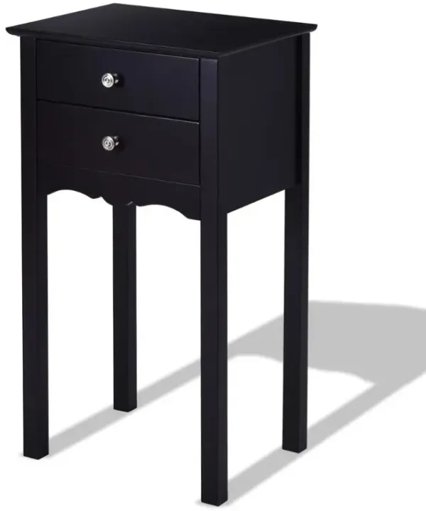 Elegant 2-Drawer End Table Nightstand Side Table in Black Wood Finish