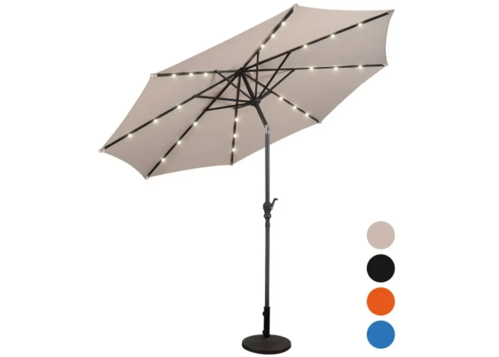 Patio Solar Umbrella with Crank and LED Lights