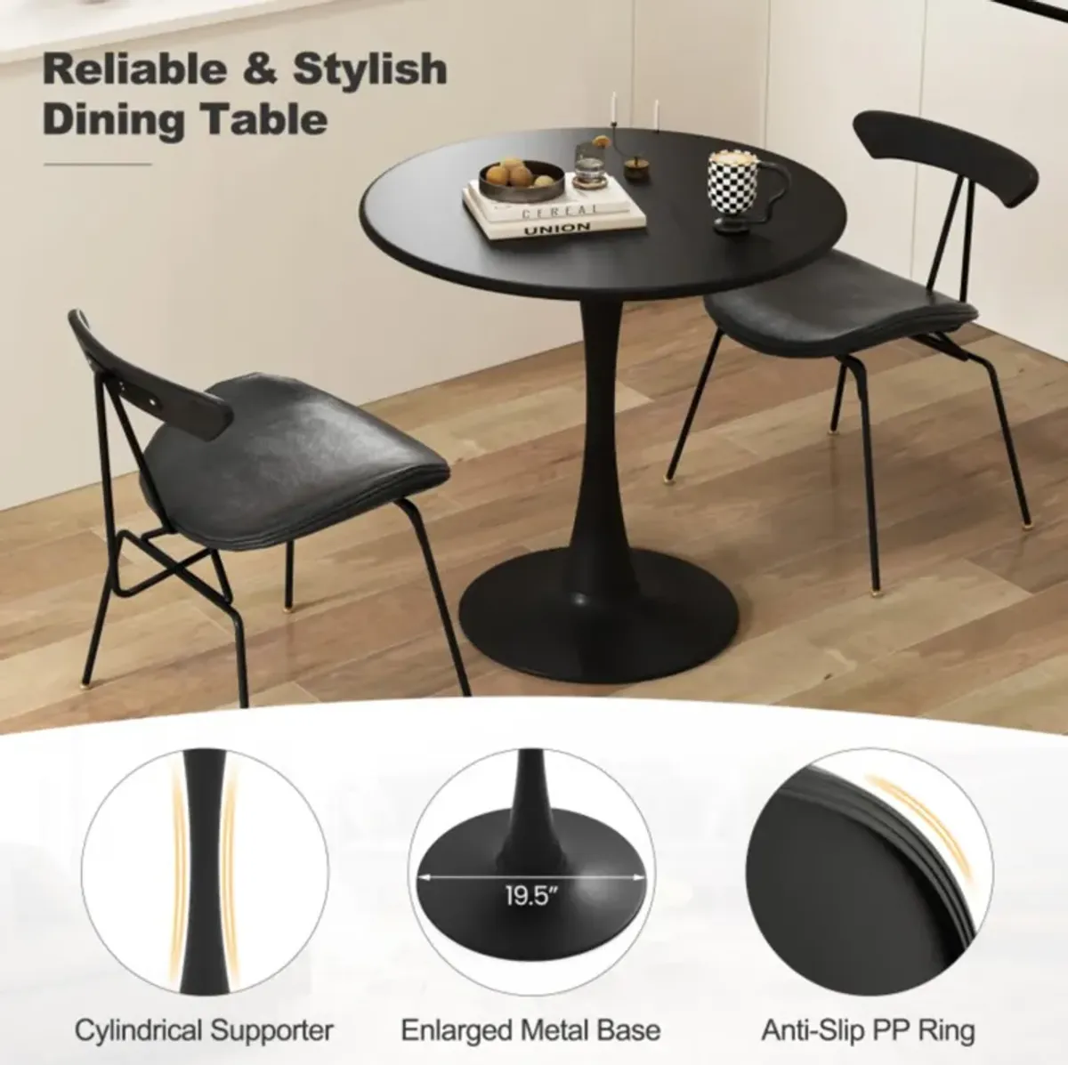 Hivvago 31.5" Round Dining Table with Anti-Slip PP Ring