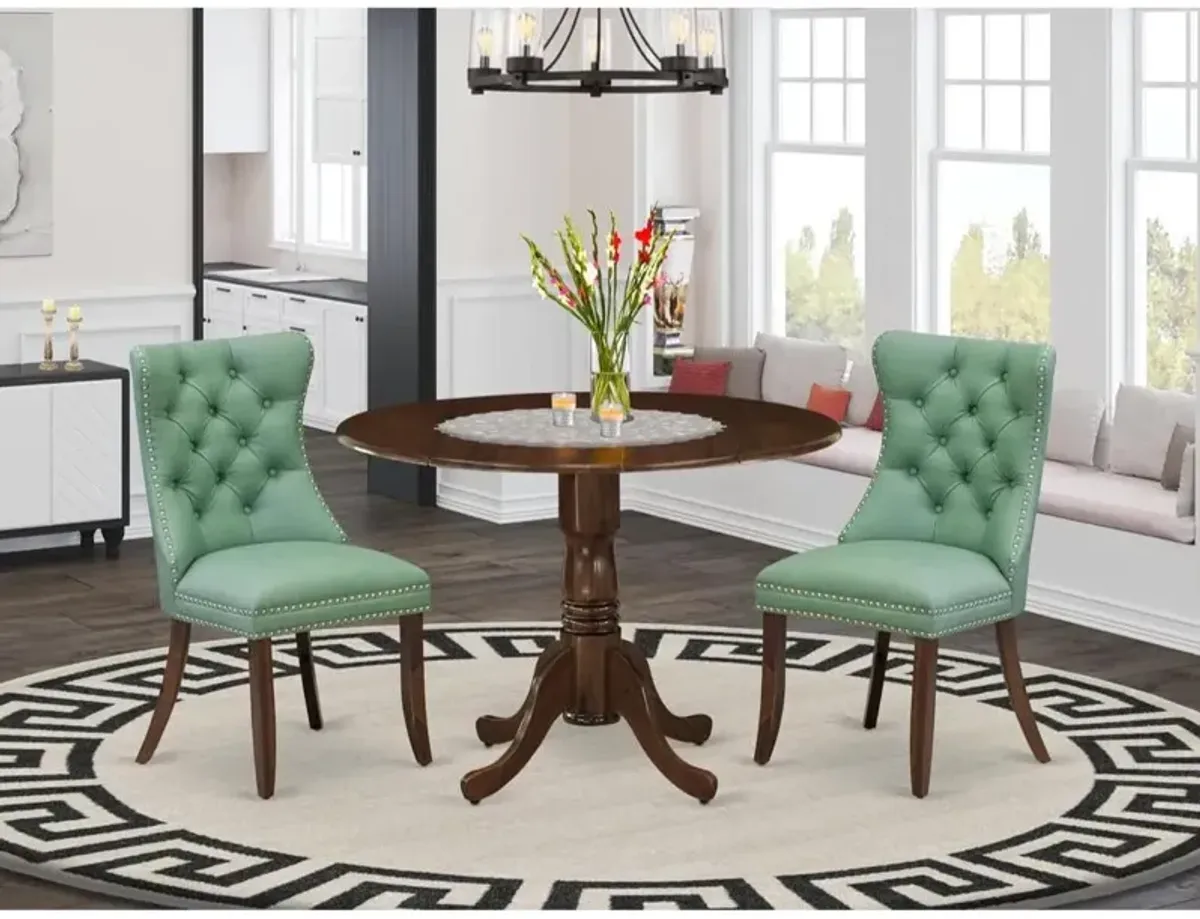 3 Piece Kitchen Table Set Contains a Round Dining Table with Dropleaf