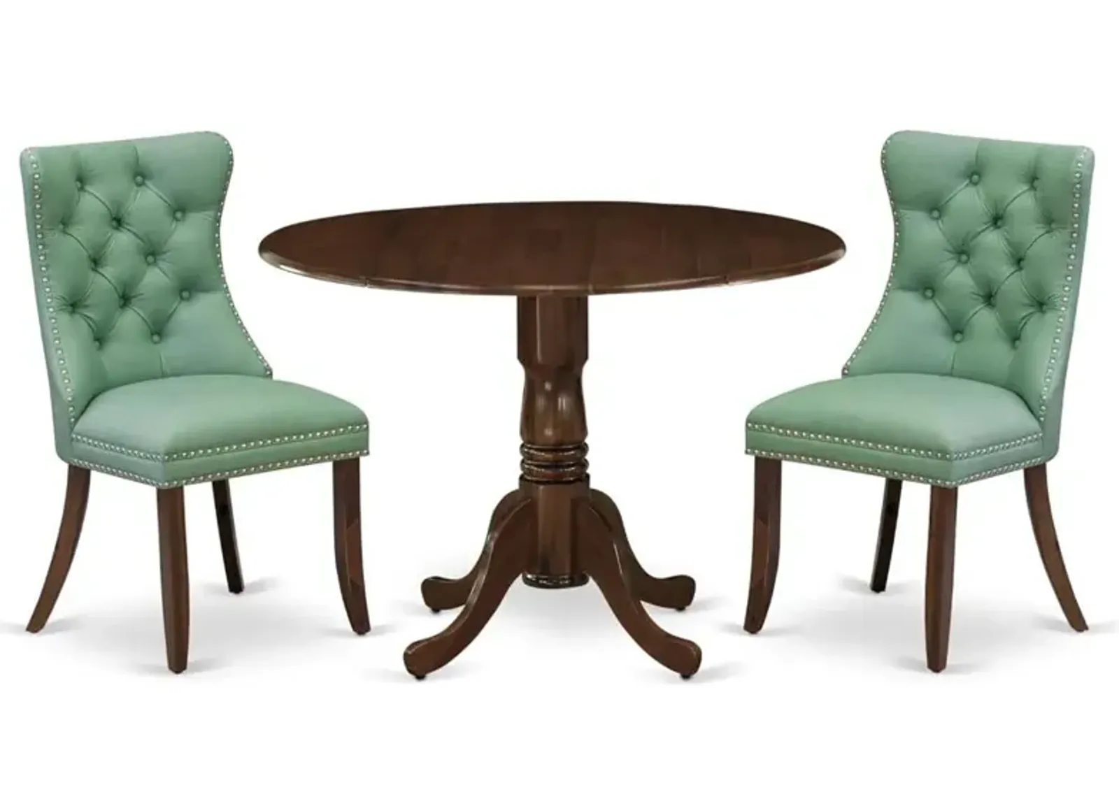 3 Piece Kitchen Table Set Contains a Round Dining Table with Dropleaf