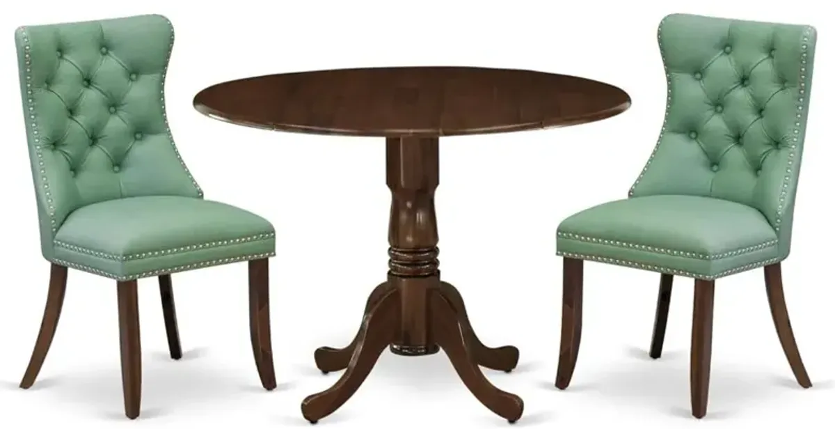 3 Piece Kitchen Table Set Contains a Round Dining Table with Dropleaf