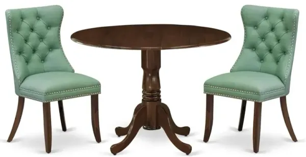 3 Piece Kitchen Table Set Contains a Round Dining Table with Dropleaf