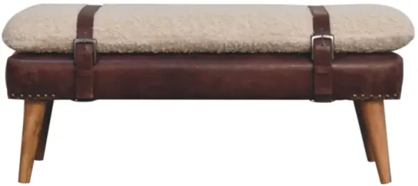 Artisan Furniture Solid Wood Boucle x Mahogany Leather Bench