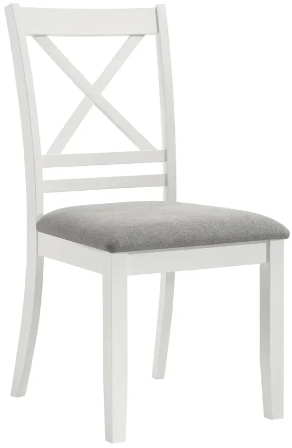 Hoa 18 Inch Dining Side Chair Set of 2, Gray Padded Seat, White Solid Wood - Benzara