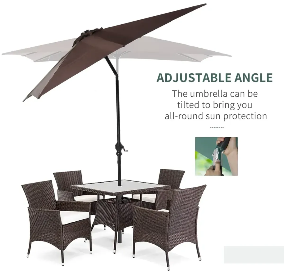 Brown Deck Shade: 9'x7' Patio Umbrella with Solar LEDs and Tilt