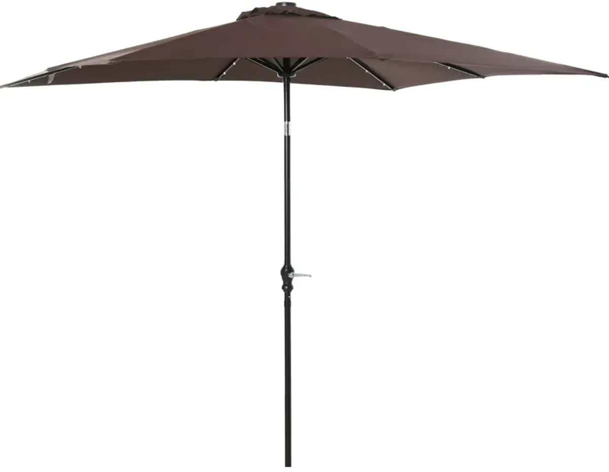 Brown Deck Shade: 9'x7' Patio Umbrella with Solar LEDs and Tilt