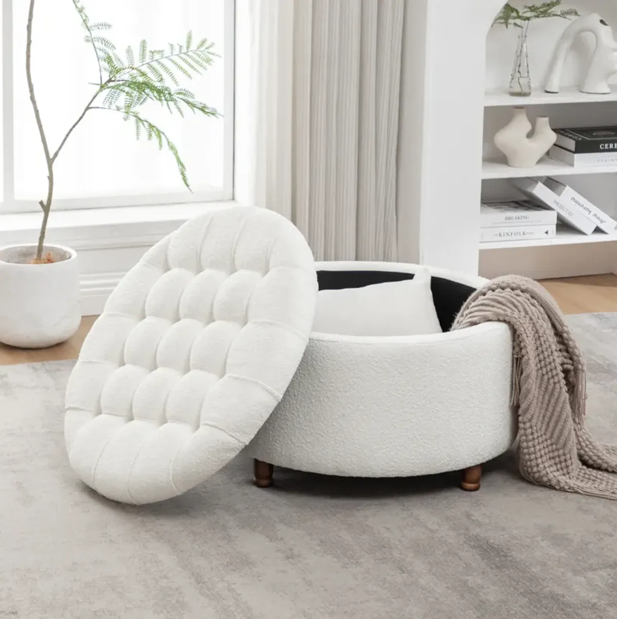 Prescott Large Round Tufted Storage Ottoman