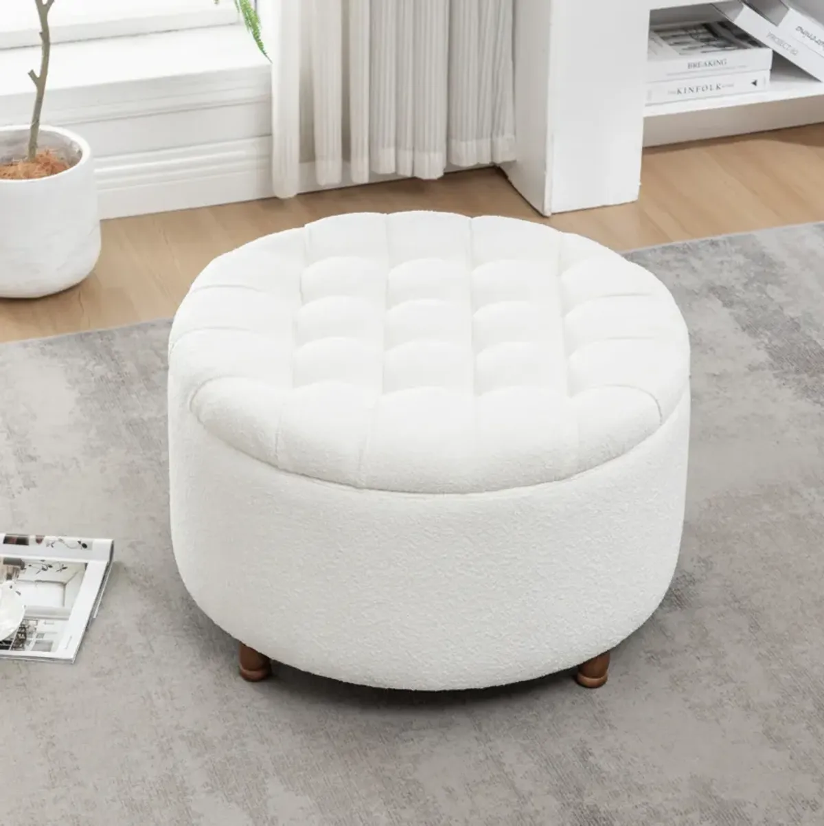 Prescott Large Round Tufted Storage Ottoman