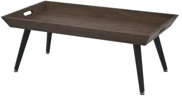 Rectangular Wooden Coffee Table With Tray Top And Metal Legs, Brown And Black
