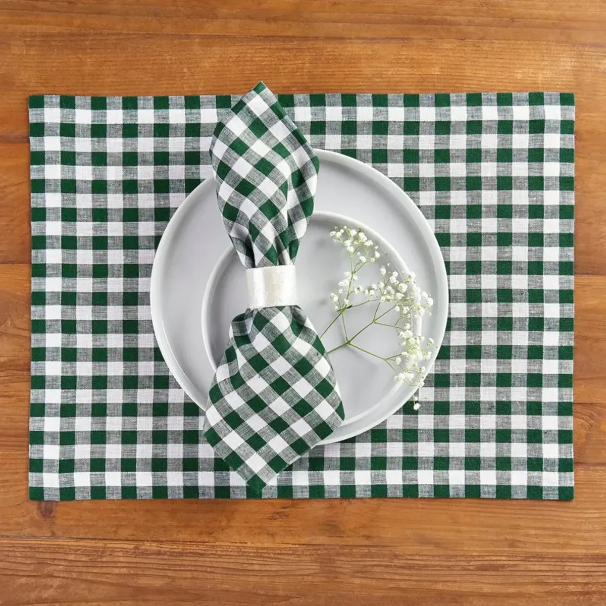 Solino Home 100% Pure Linen 14 x 19 Inch Placemats Set of 4 | Gingham Check