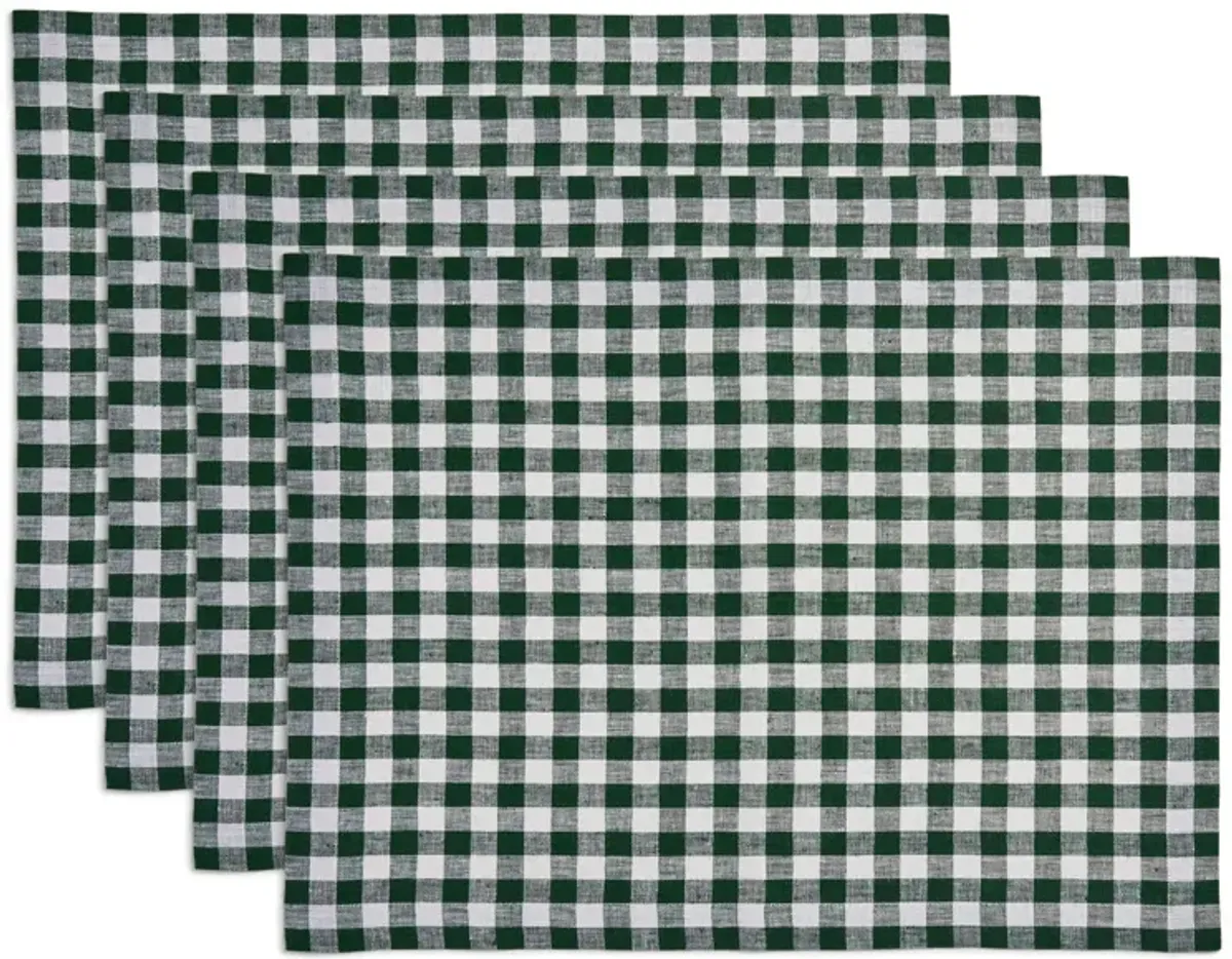 Solino Home 100% Pure Linen 14 x 19 Inch Placemats Set of 4 | Gingham Check