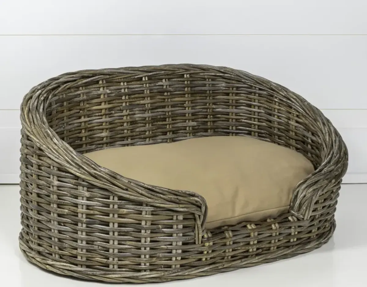 Curvy Classic Handwoven Rattan Dog Bed with Machine-Washable Cushion