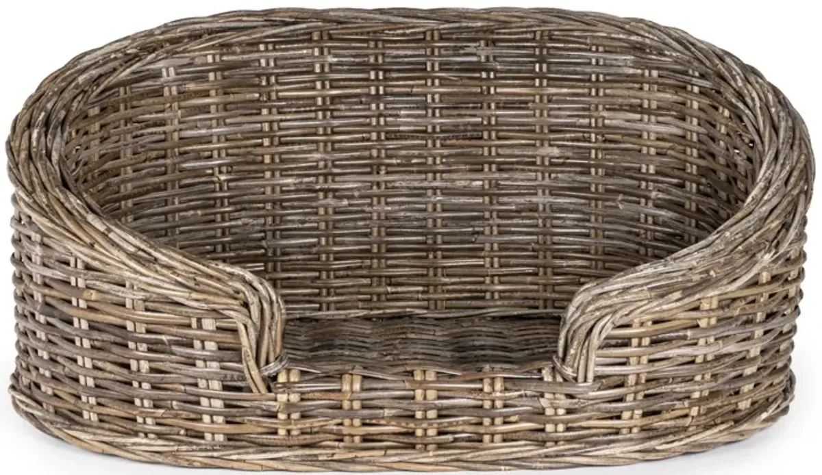 Curvy Classic Handwoven Rattan Dog Bed with Machine-Washable Cushion