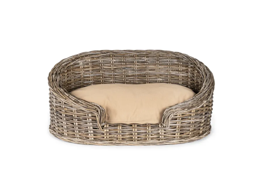 Curvy 28.5" x 17.25" Classic Handwoven Rattan Dog Bed with Machine-Washable Cushion, Kubu Gray