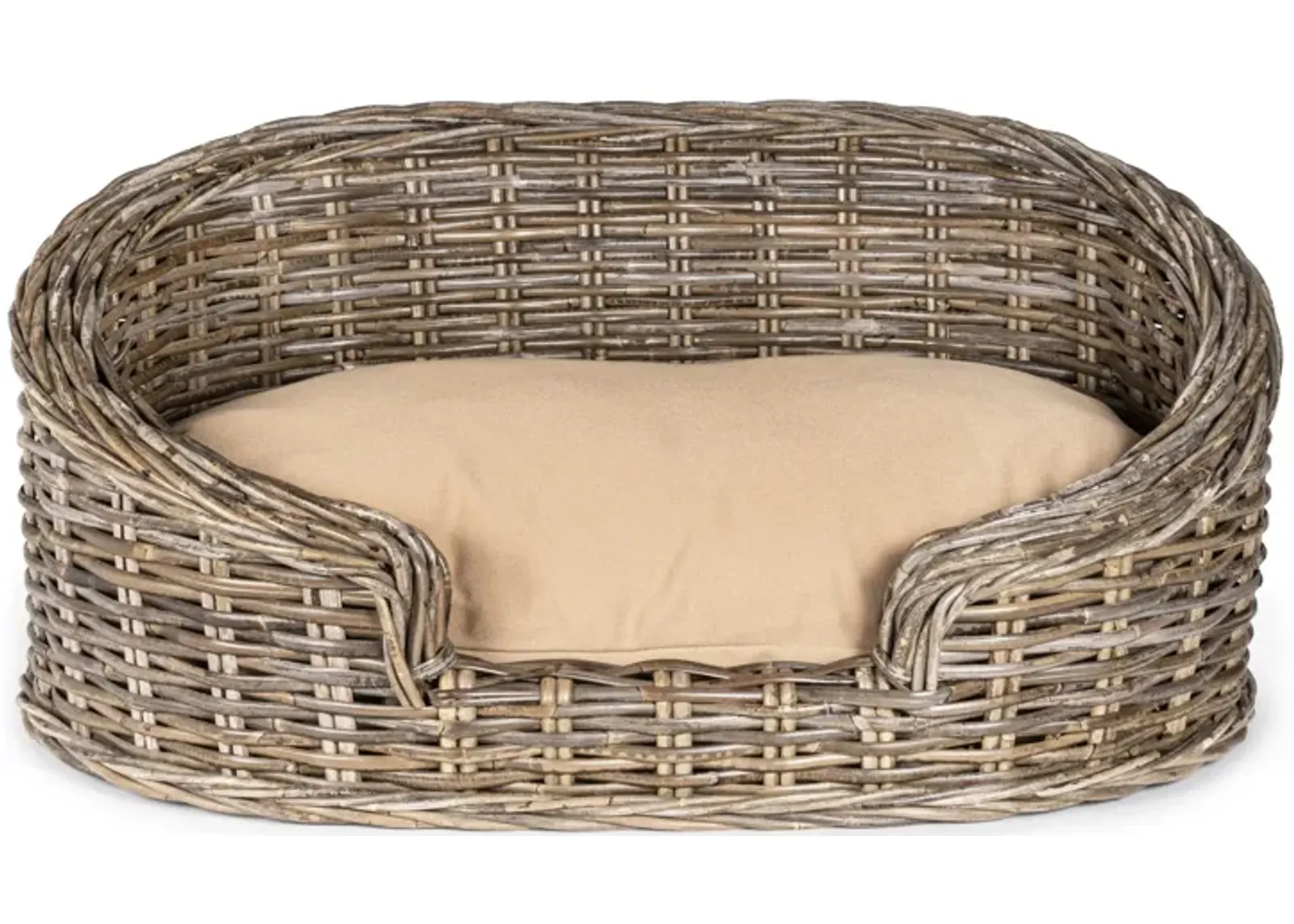 Curvy Classic Handwoven Rattan Dog Bed with Machine-Washable Cushion