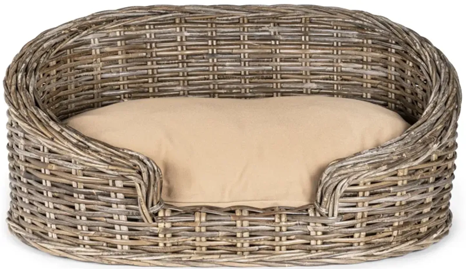 Curvy Classic Handwoven Rattan Dog Bed with Machine-Washable Cushion